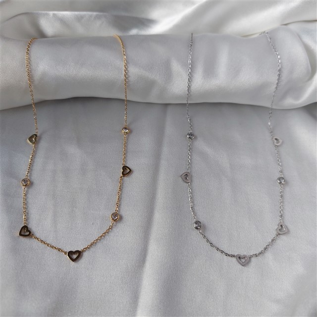Ketting met hart en diamant bedels goud zilver