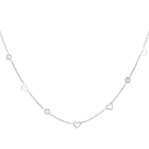 Ketting met hart en diamant bedels zilver